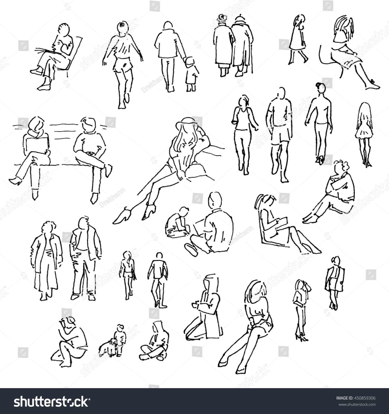 Set Doodle Lined People Vector Trace Stock Vector 450859306 - Shutterstock