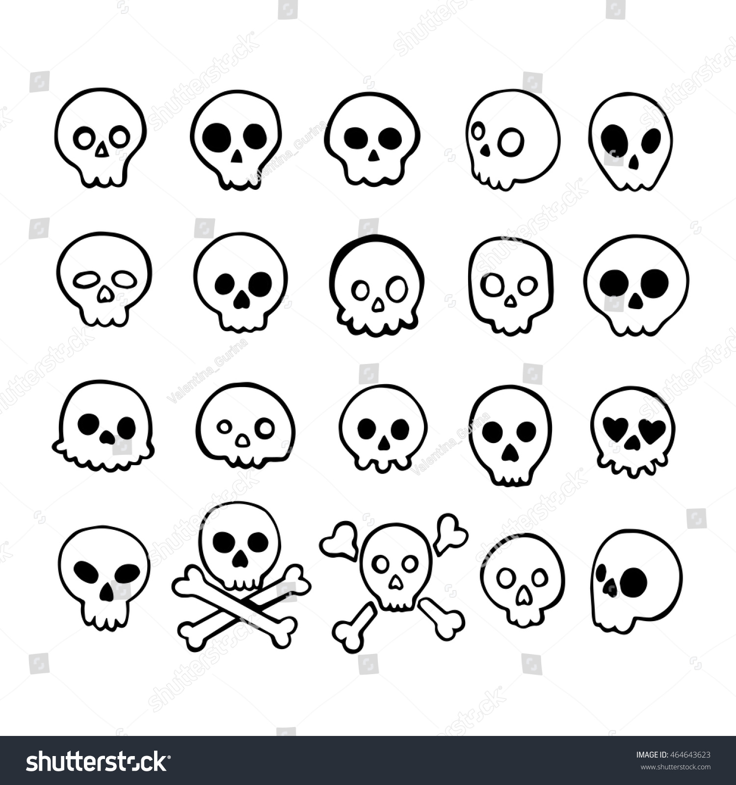 Set Doodle Skulls Bones Stock Vector (Royalty Free) 464643623