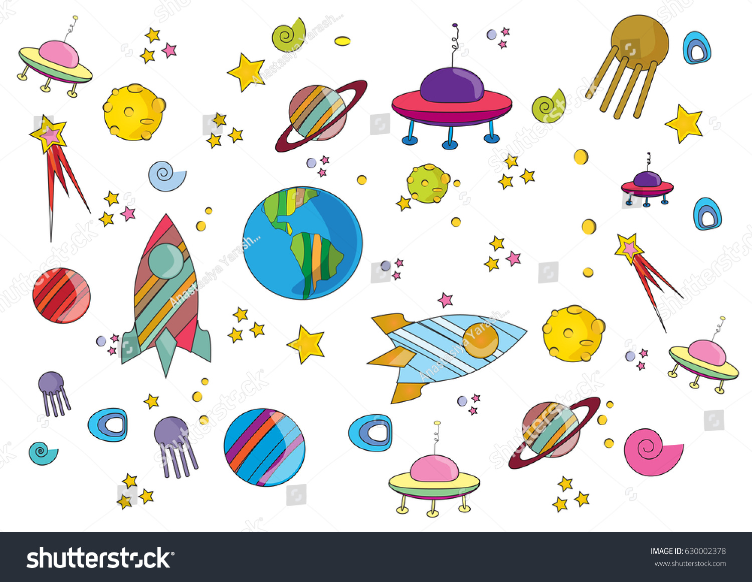 Set Drawings Space Stock Vector 630002378 - Shutterstock