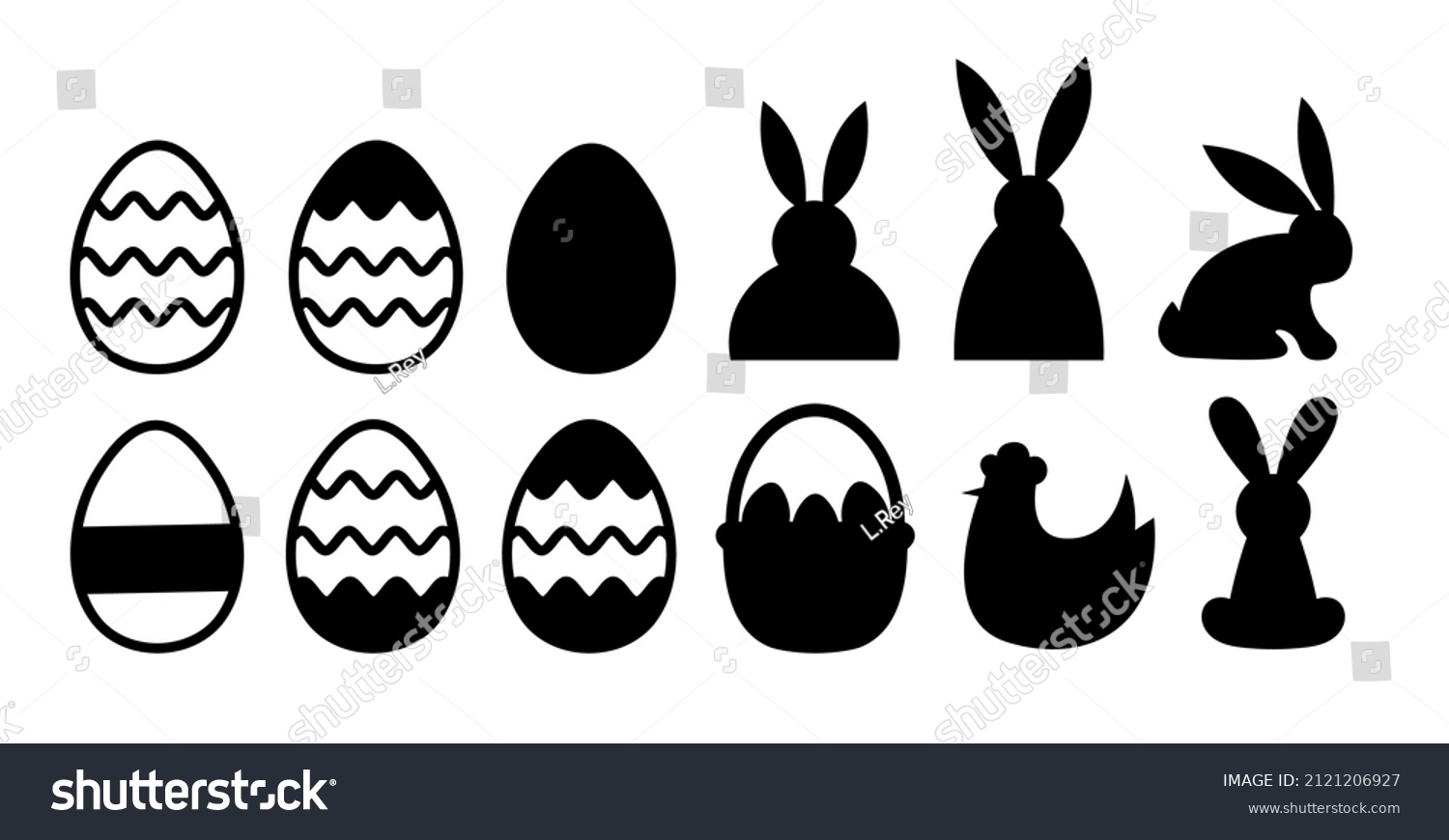 SVG of Set of Easter silhouettes. Easter bunny, Easter basket with eggs, chicken cutting files svg