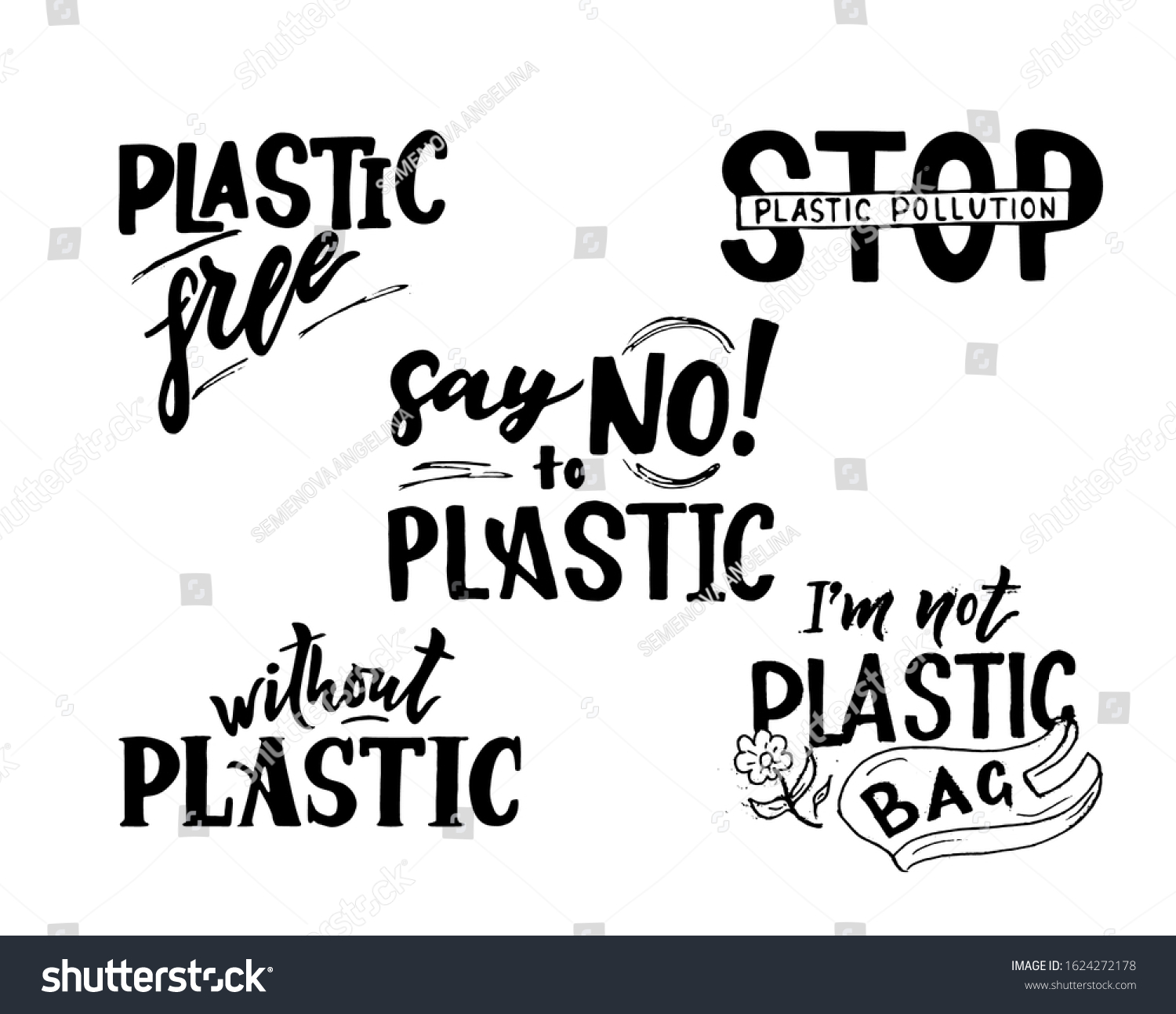 Set Ecological Quotes Plastic Free Calligraphy Stock Vector (Royalty ...