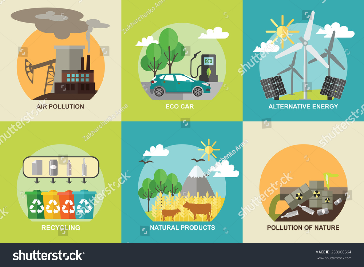 Set Of Ecology Concepts. Air Pollution, Eco Car, Alternative Energy ...