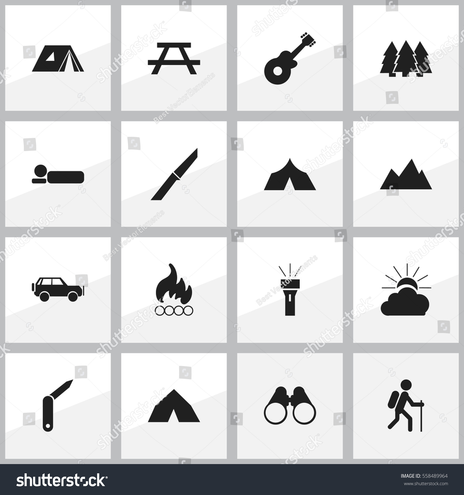 Set 16 Editable Camping Icons Includes Stock Vector (Royalty Free ...