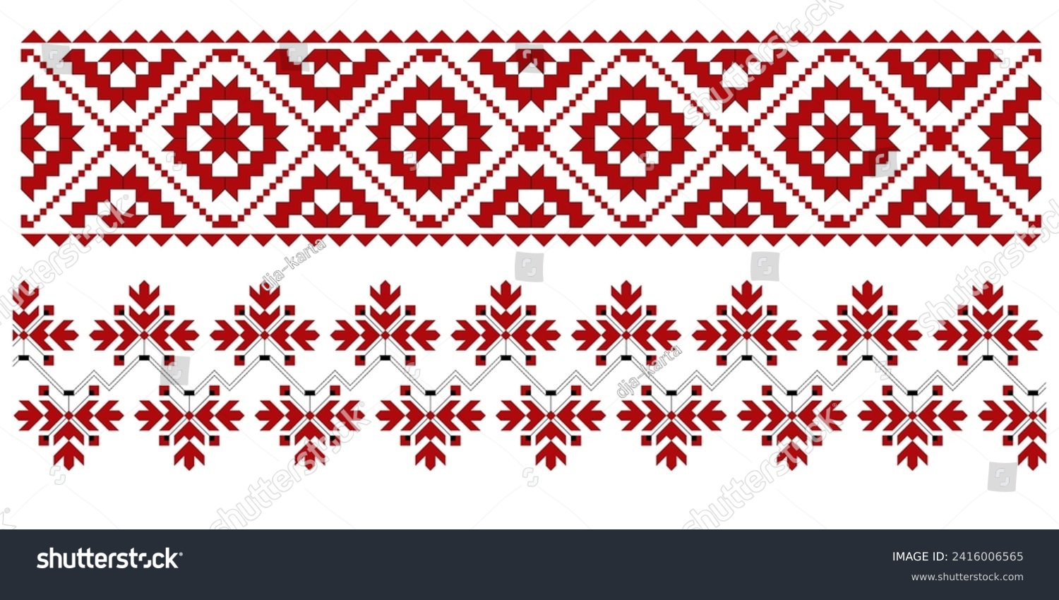 SVG of Set of editable colorful seamless ethnic Ukrainian traditional cross stitch patterns for embroidery stitch. Floral and geometric ornaments. svg