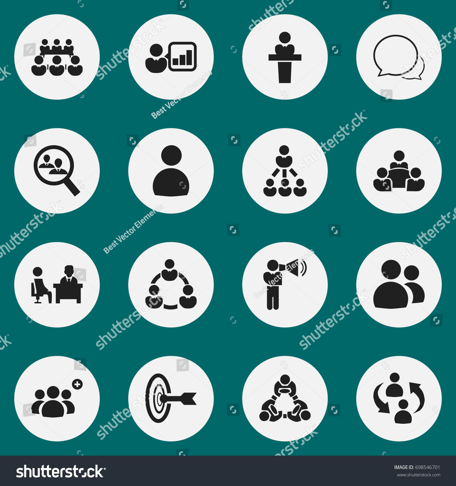 SVG of Set Of 16 Editable Team Icons. Includes Symbols Such As Meeting, Speaker, Debate And More. Can Be Used For Web, Mobile, UI And Infographic Design. svg