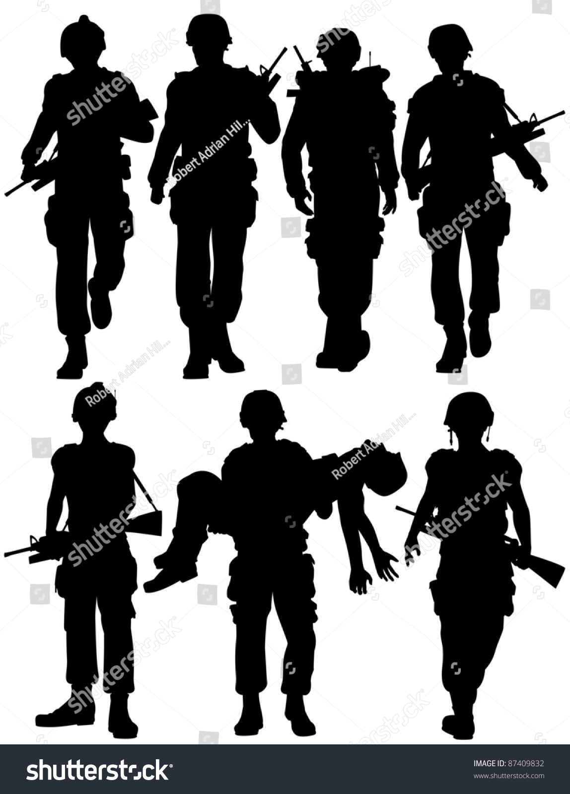 Set Of Editable Vector Silhouettes Of Walking Soldiers - 87409832 ...