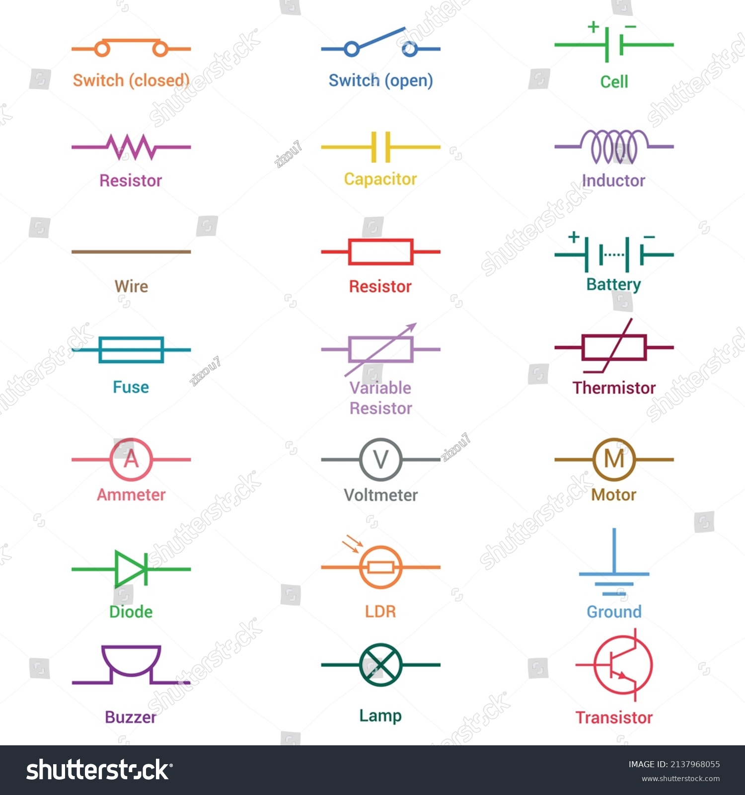 Set Of Electronic Circuit Symbols Stock Illustration Download Image ...