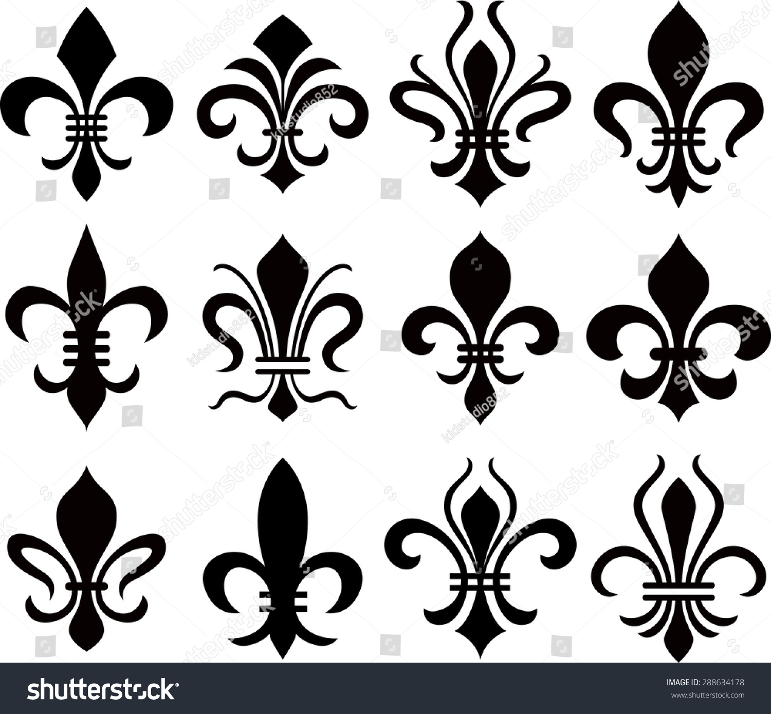 Set Emblem Fleur De Lys Symbol Stock Vector (Royalty Free) 288634178