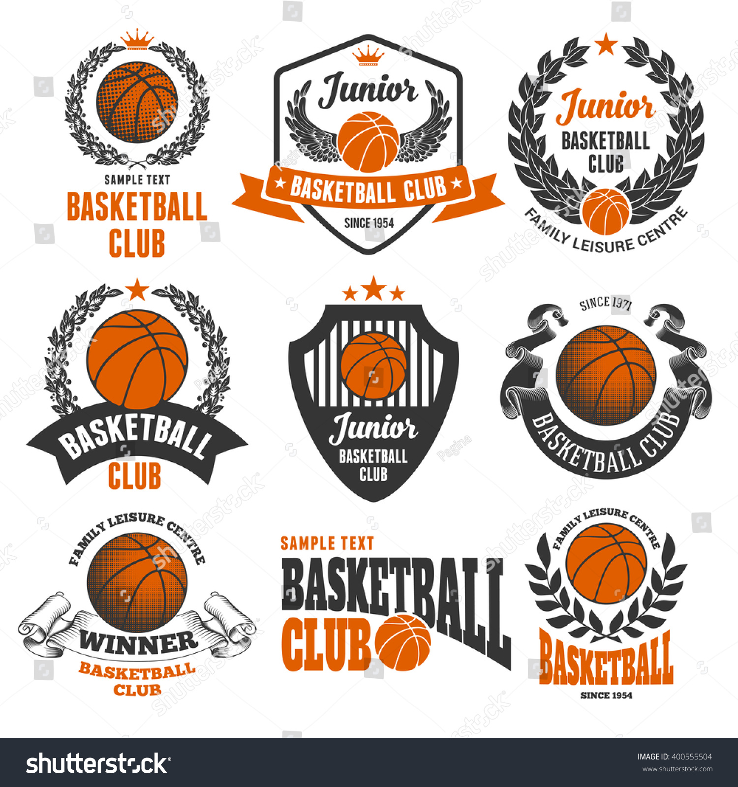 Set Emblems Logos Labels On Basketball Stock Vector (Royalty Free ...