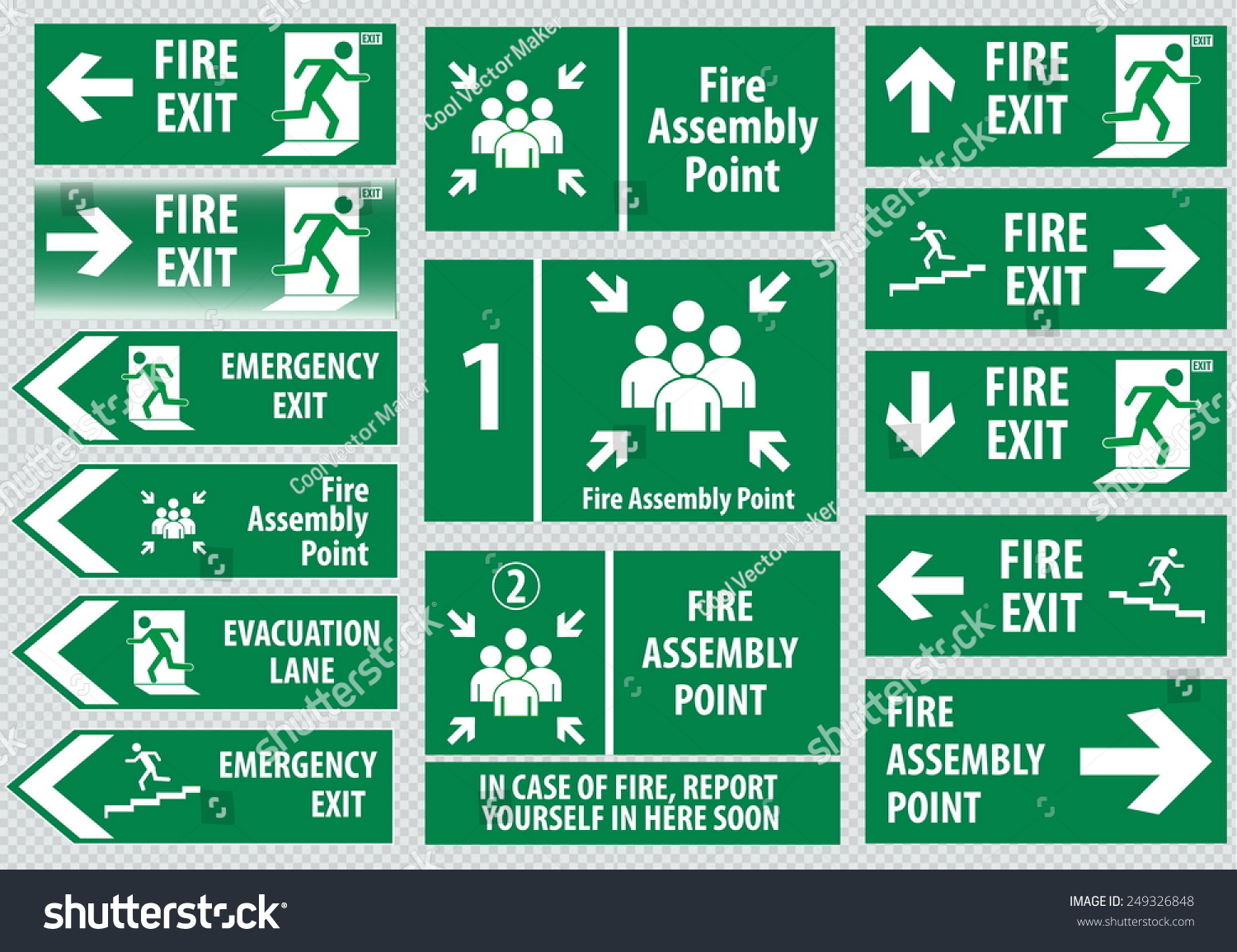 Set Emergency Exit Sign Fire Exit Stock Vector (Royalty Free) 249326848