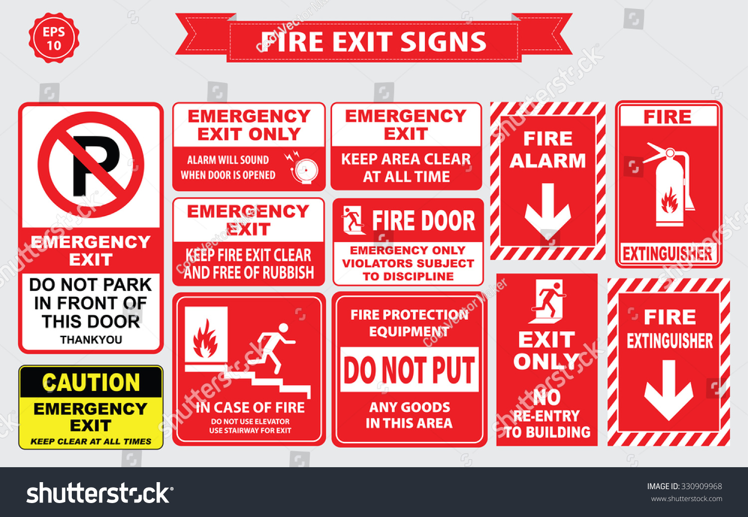 Set Emergency Exit Sign Fire Exit Stock Vector (Royalty Free) 330909968