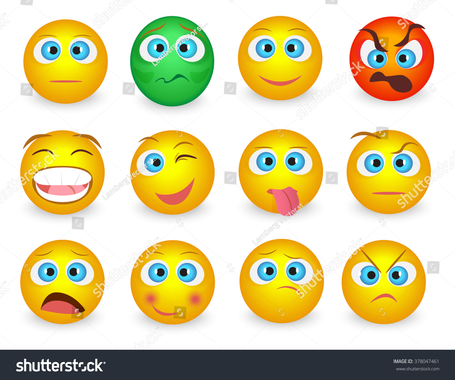 Set Emoji Emotions Face Icons Isolated Stock Vector (Royalty Free ...