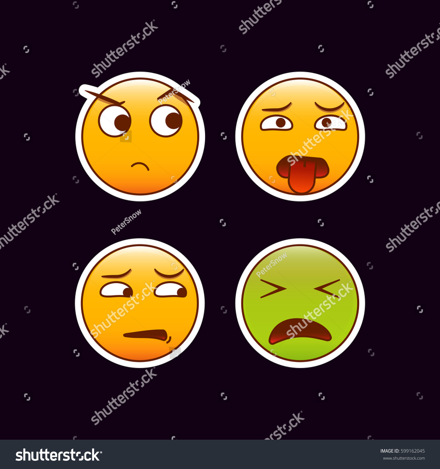 Set Emojis Bad Mood Stickers Editable Stock Vector (Royalty Free) 599162045