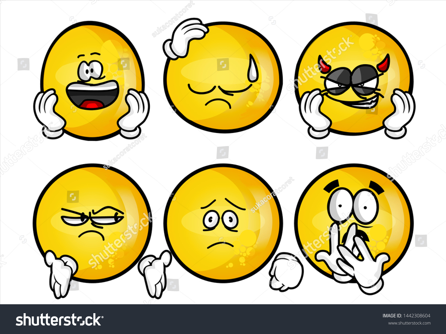 Set Emojis Various Face Expression Vector Stock Vector Royalty Free Shutterstock