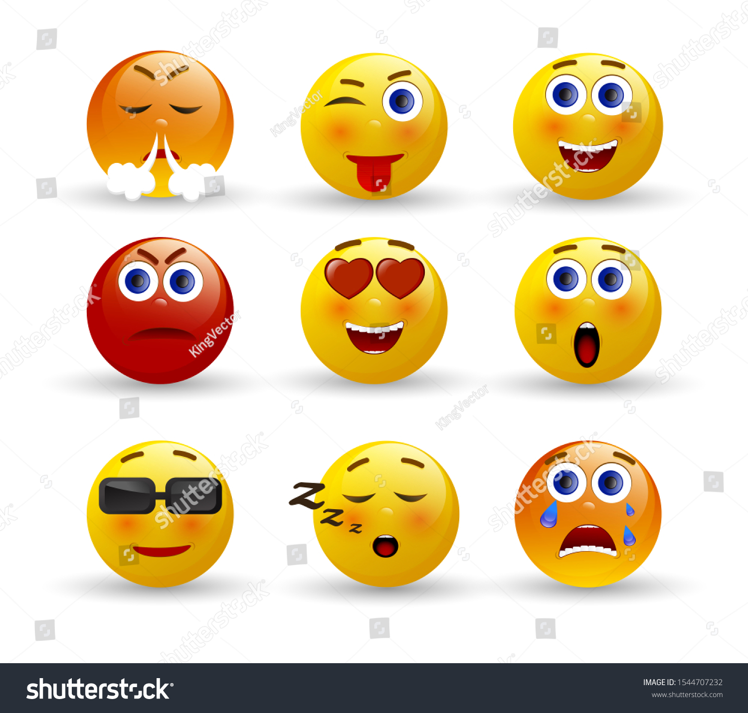 Set Emoticons 3d Realistic Emoji Face Stock Vector (Royalty Free ...