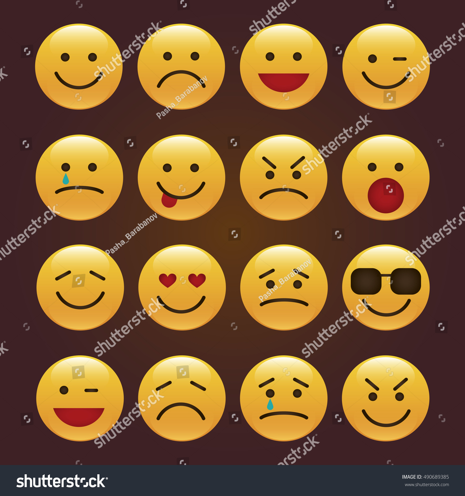 Set Of Emoticons, Emoji Isolated On Brown Background, Vector ...