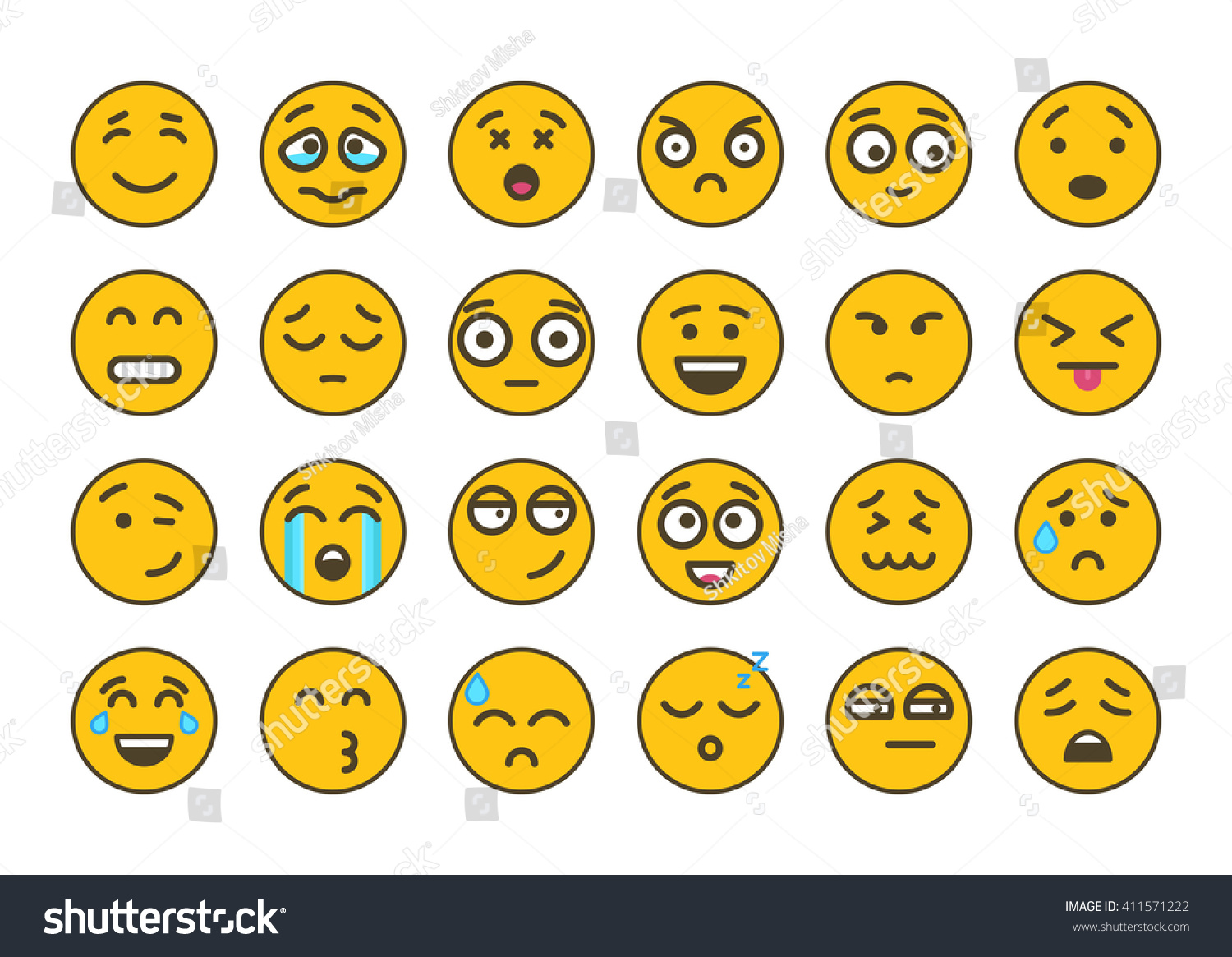 Set Of Emoticons Emoji Isolated On White Background Stock Vector Illustration