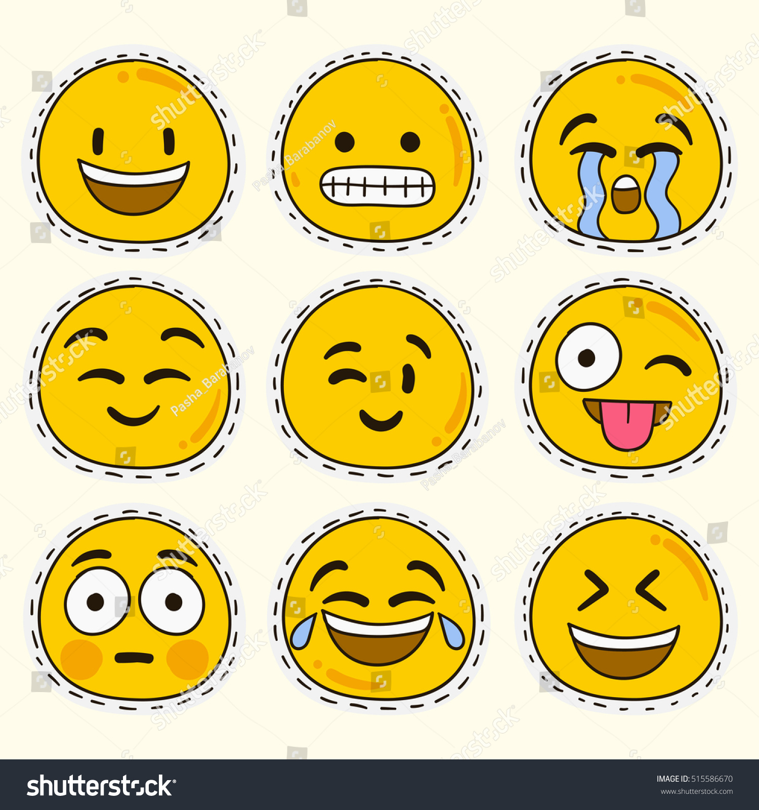 Set Of Emoticons, Icon Pack, Emoji Isolated On Beige Background, Vector ...