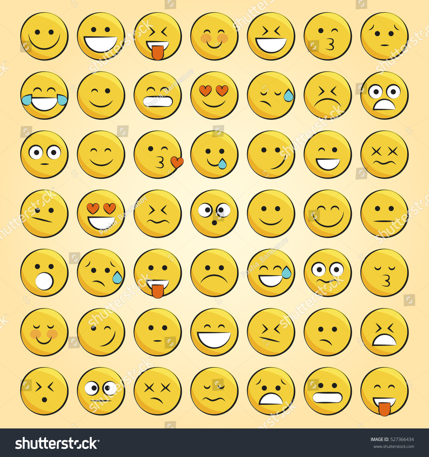 Set Of Emoticons, Icon Pack, Emoji Isolated On Beige Background. Vector ...