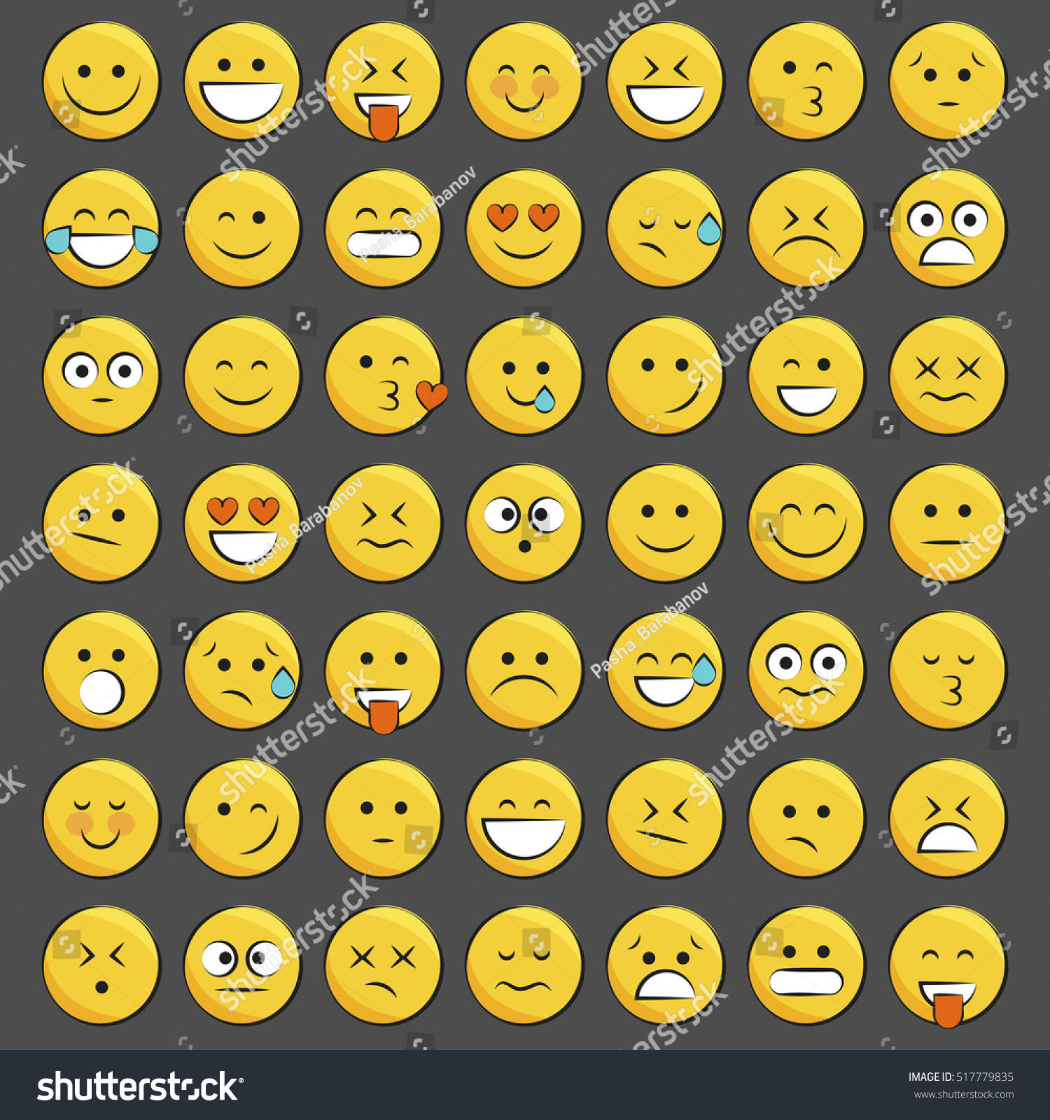 Set Of Emoticons, Icon Pack, Emoji Isolated On Gray Background. Vector 