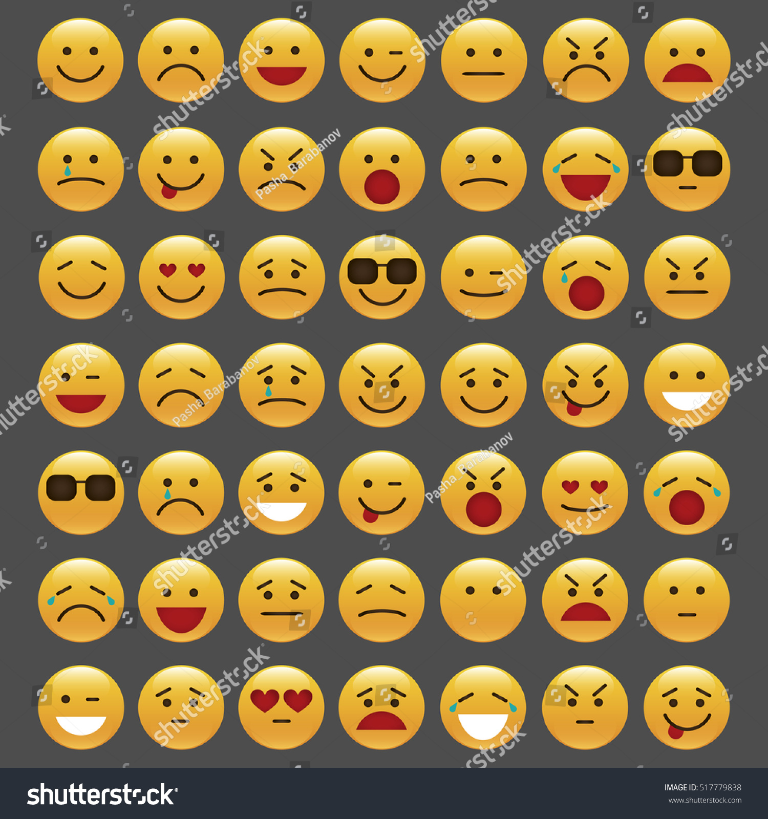 Set Of Emoticons, Icon Pack, Emoji Isolated On Gray Background. Vector ...