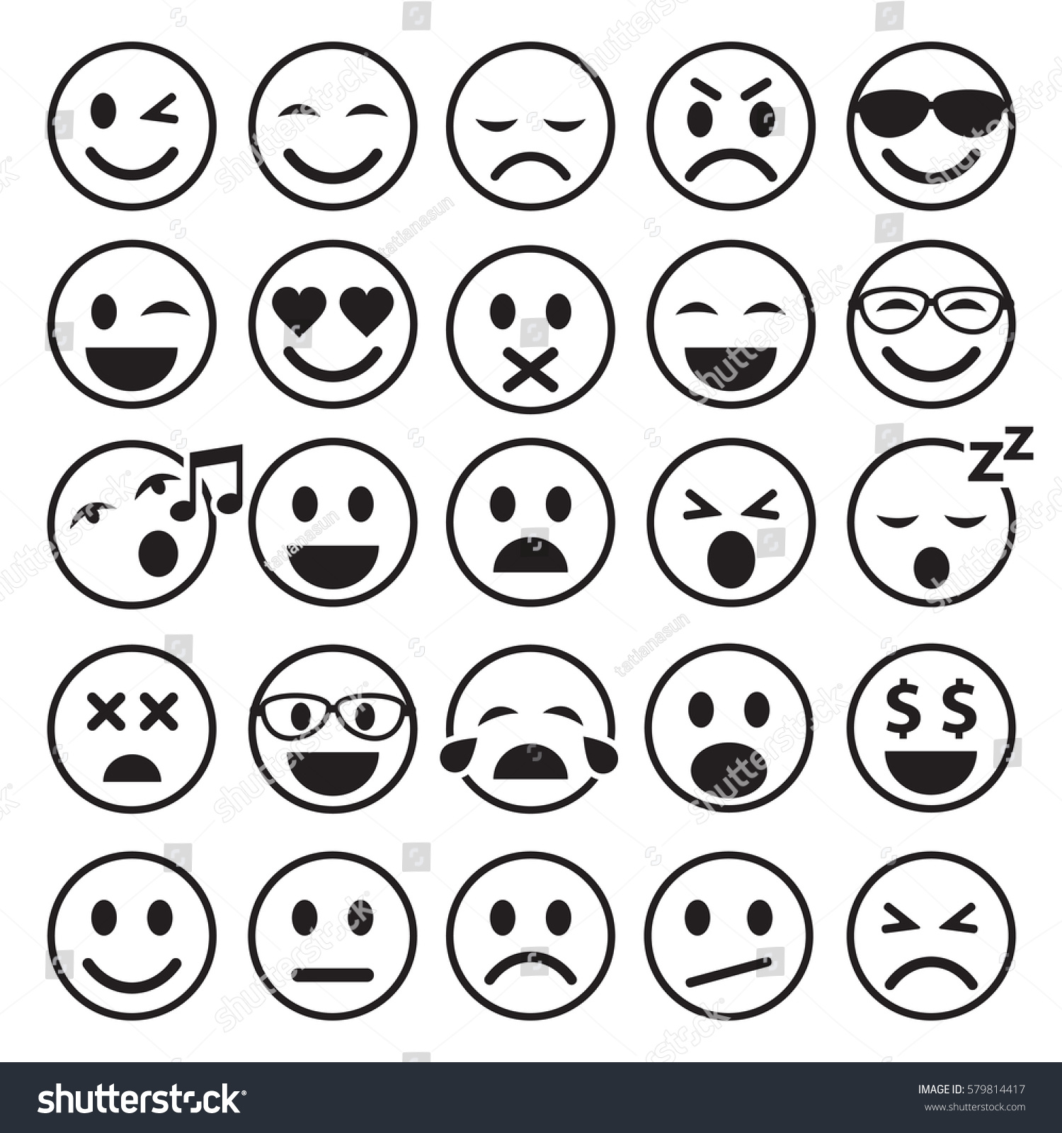 Set Emoticons Icons Outline Smiley Line Stock Vector 579814417 Shutterstock 