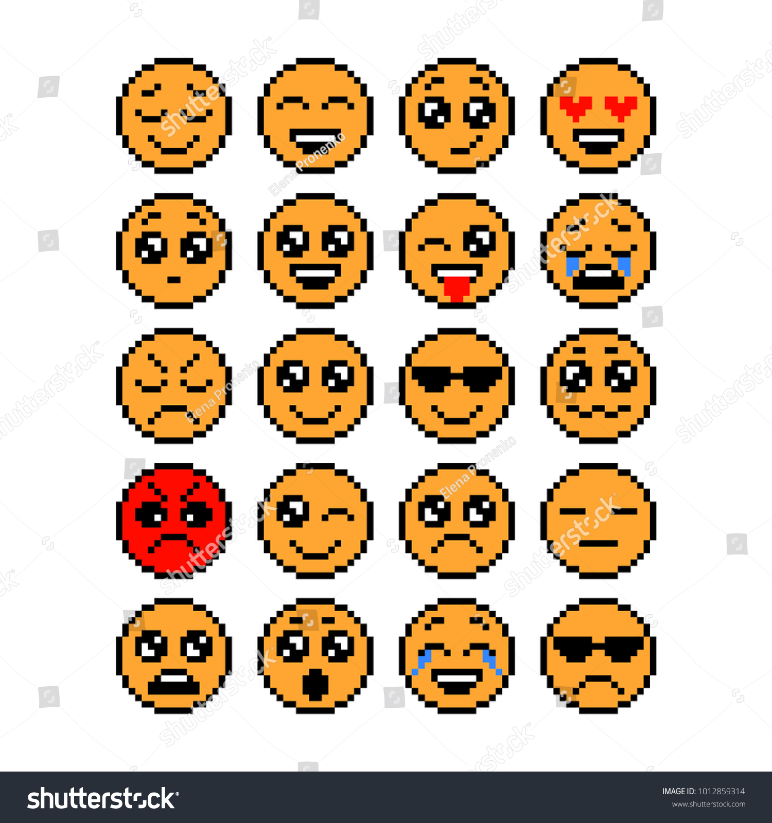 Set Emoticons Pixel Emoji Characters Isolated Stock Vector Royalty