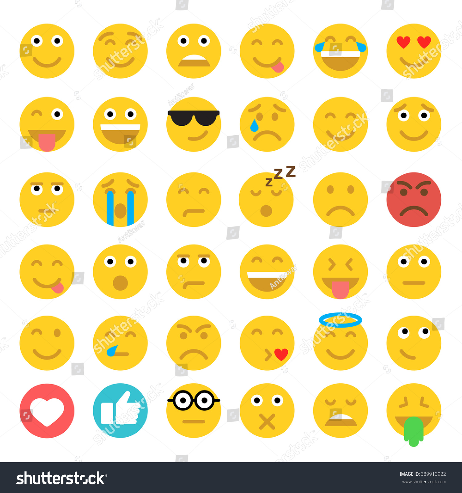 Set Emoticons Set Emoji Flat Style Stock Vector 389913922 - Shutterstock