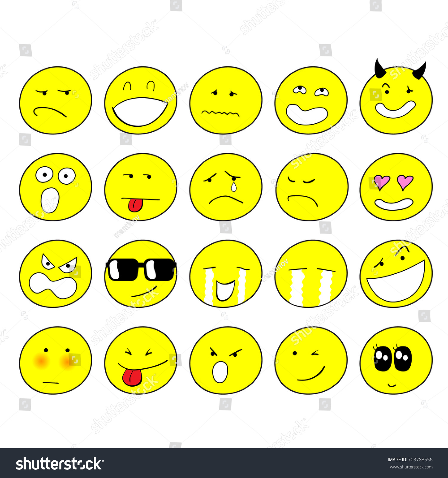 Set 20 Emoticons Set Hand Free Stock Vector (Royalty Free) 703788556 ...