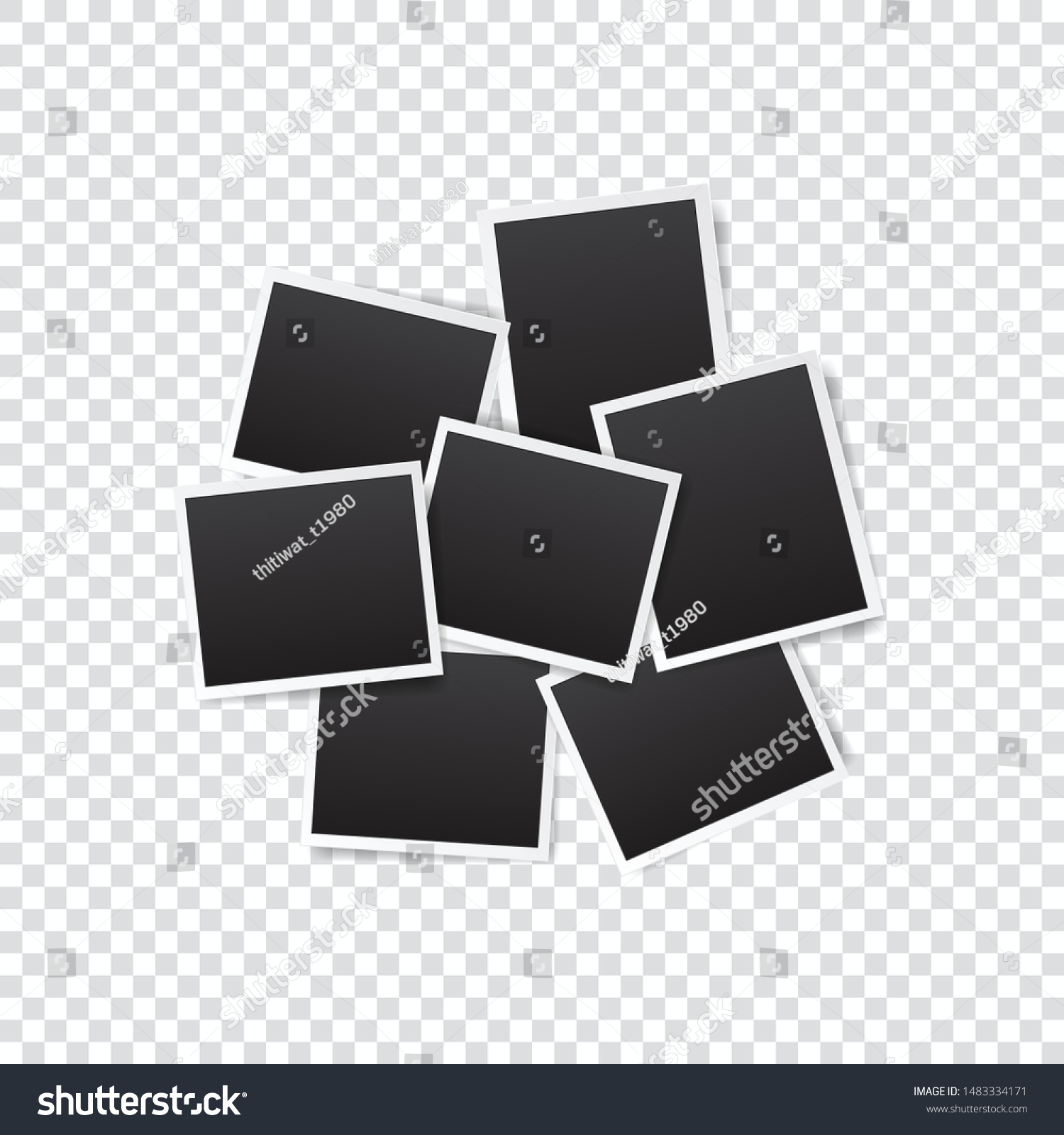 透明な背景に白い枠と黒い長方形エレメントを持つ空のフォトフレームのセット デザイン用のテンプレートまたはモックアップデコレーション のベクター画像素材 ロイヤリティフリー