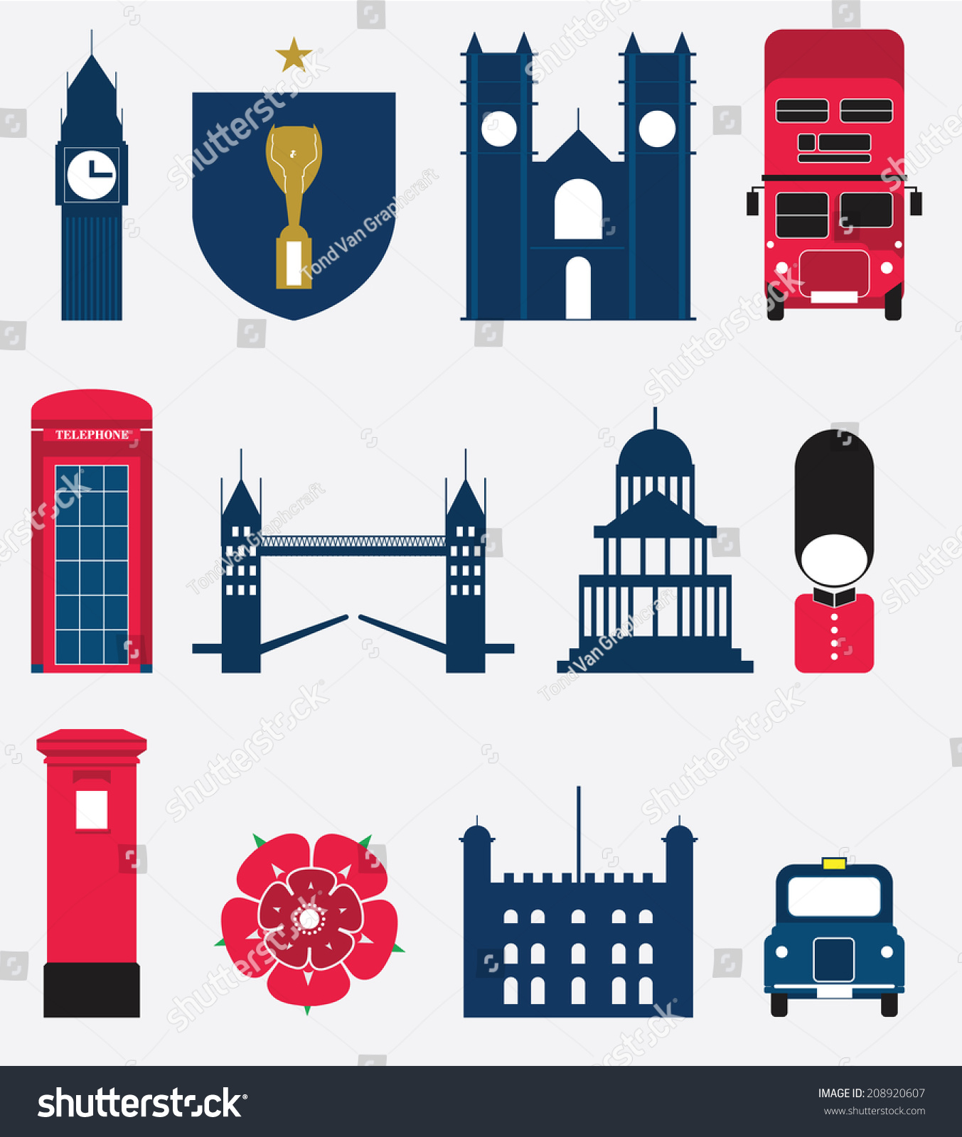 SVG of Set of England and London Landmark Icon in Flat Design svg