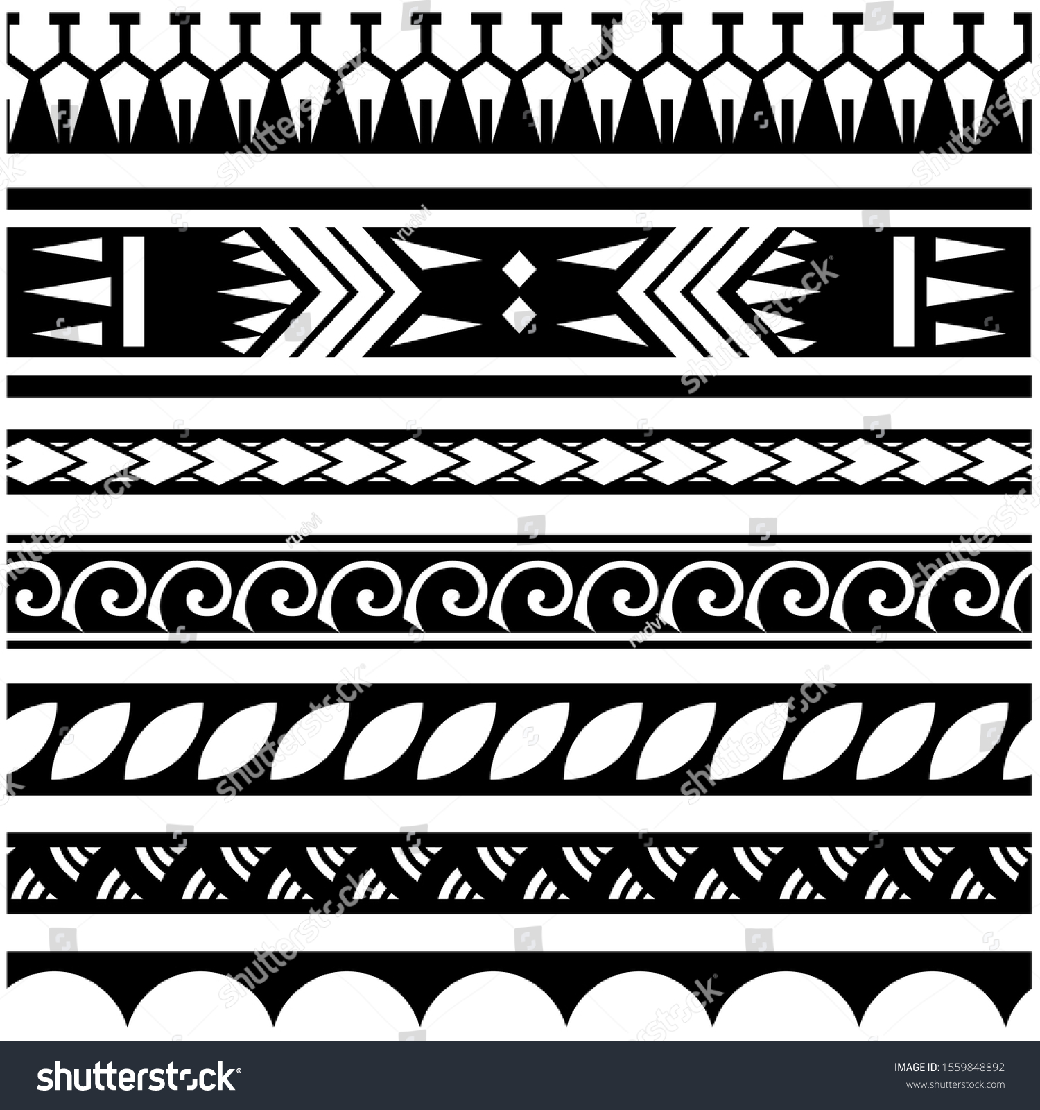 Set Ethnic Seamless Black White Borders Stock Vector (Royalty Free ...