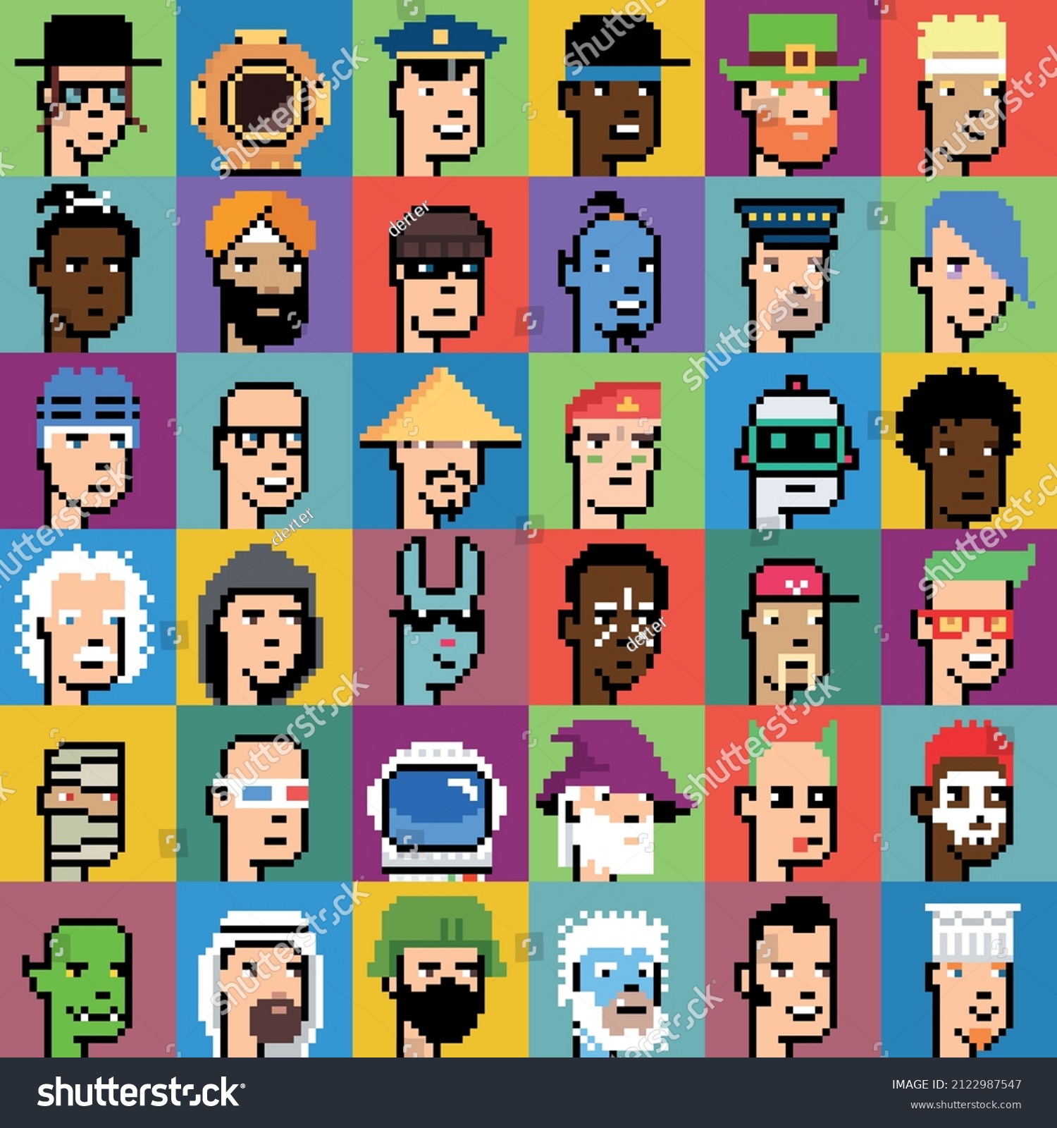 SVG of Set of faces in pixel style. Heads of different characters. svg