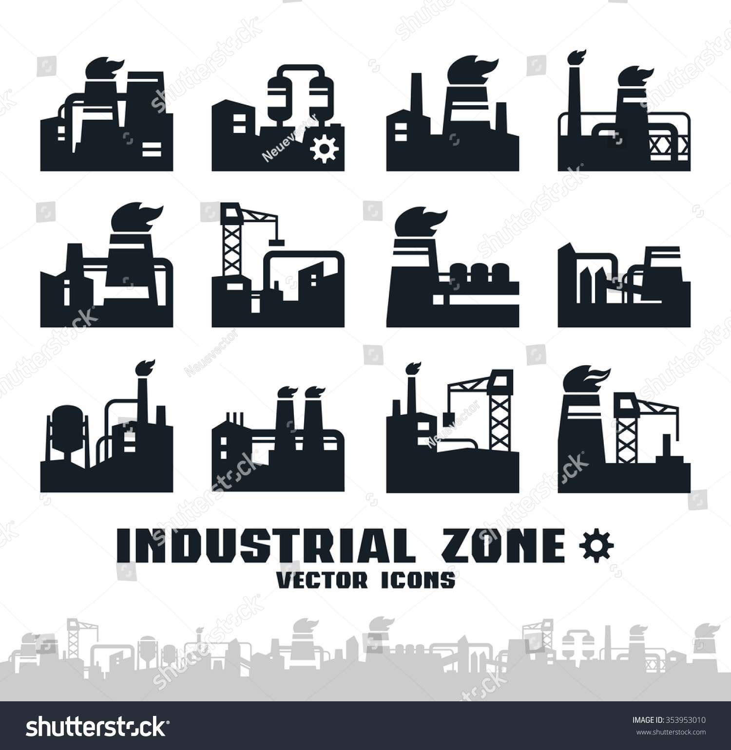 Set Factory Icons Black Print On Stock Vector 353953010 - Shutterstock