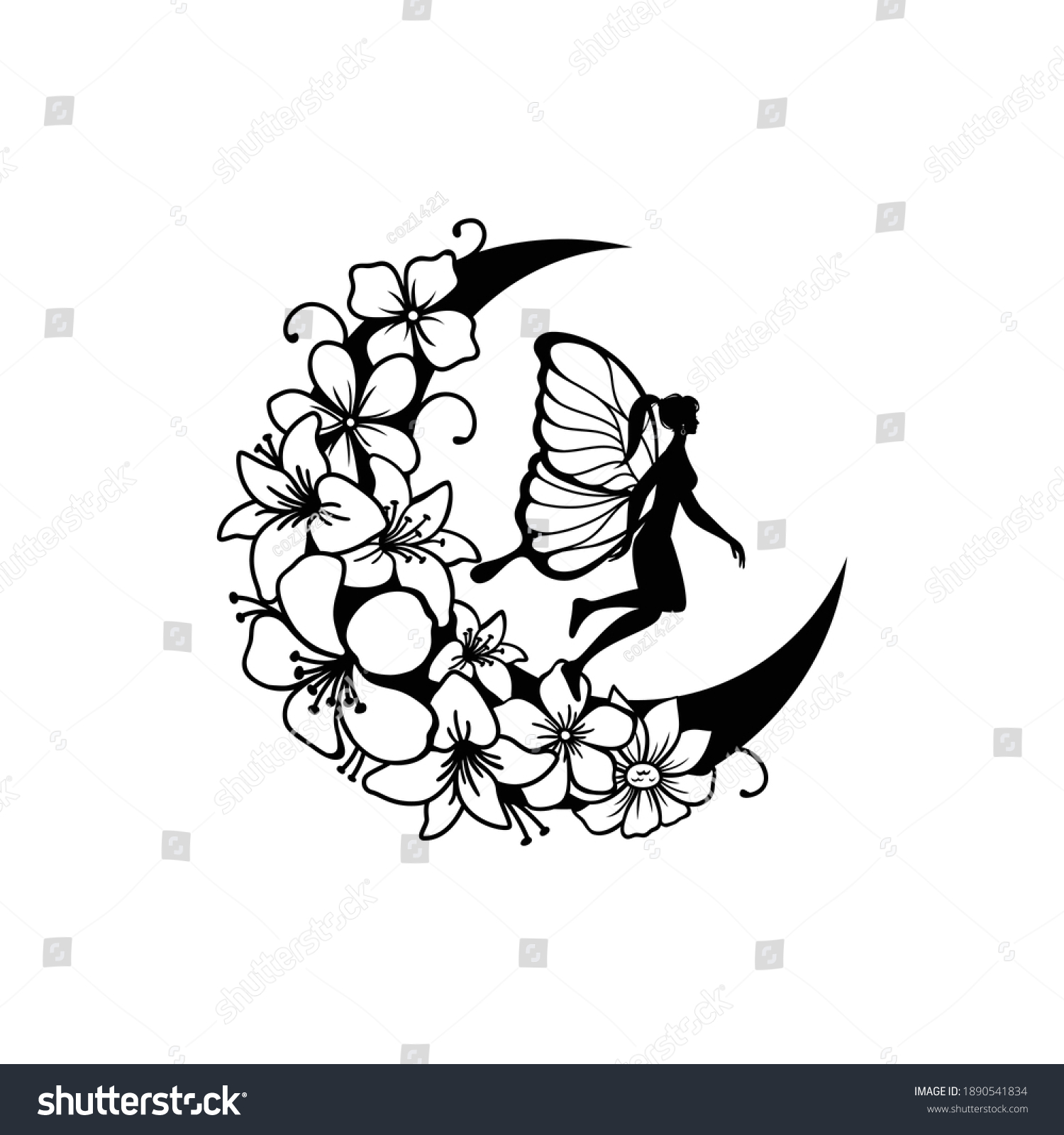 SVG of Set of fairy and crescent moon illustration svg