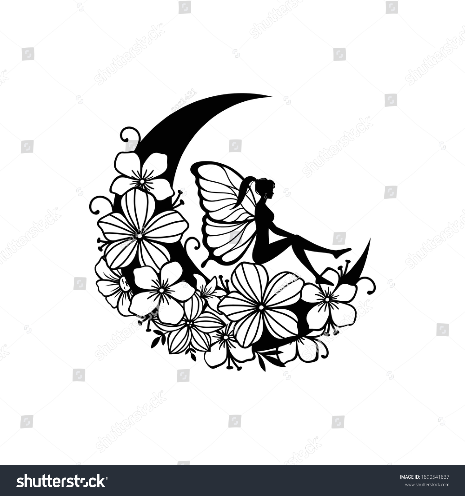 SVG of Set of fairy and crescent moon illustration svg