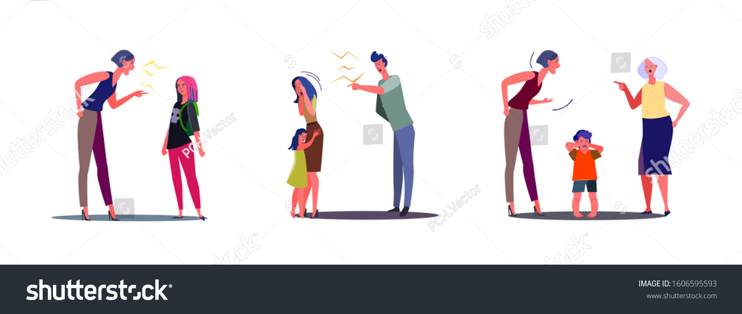 Set Family Conflicts Flat Vector Illustrations Stock Vector (Royalty ...