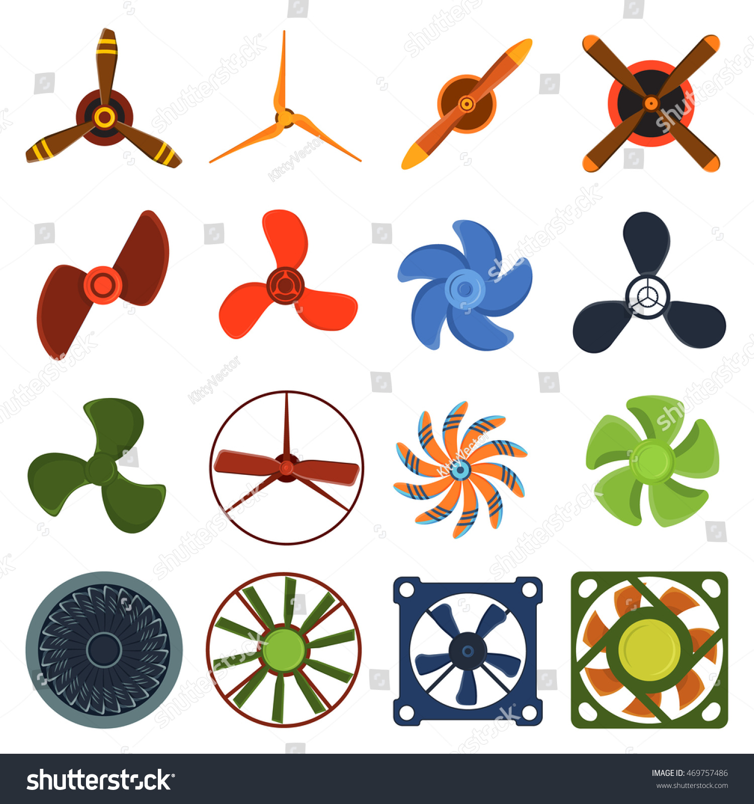 Set Fans Propellers Icons Isolated Vector Stock Vector 469757486