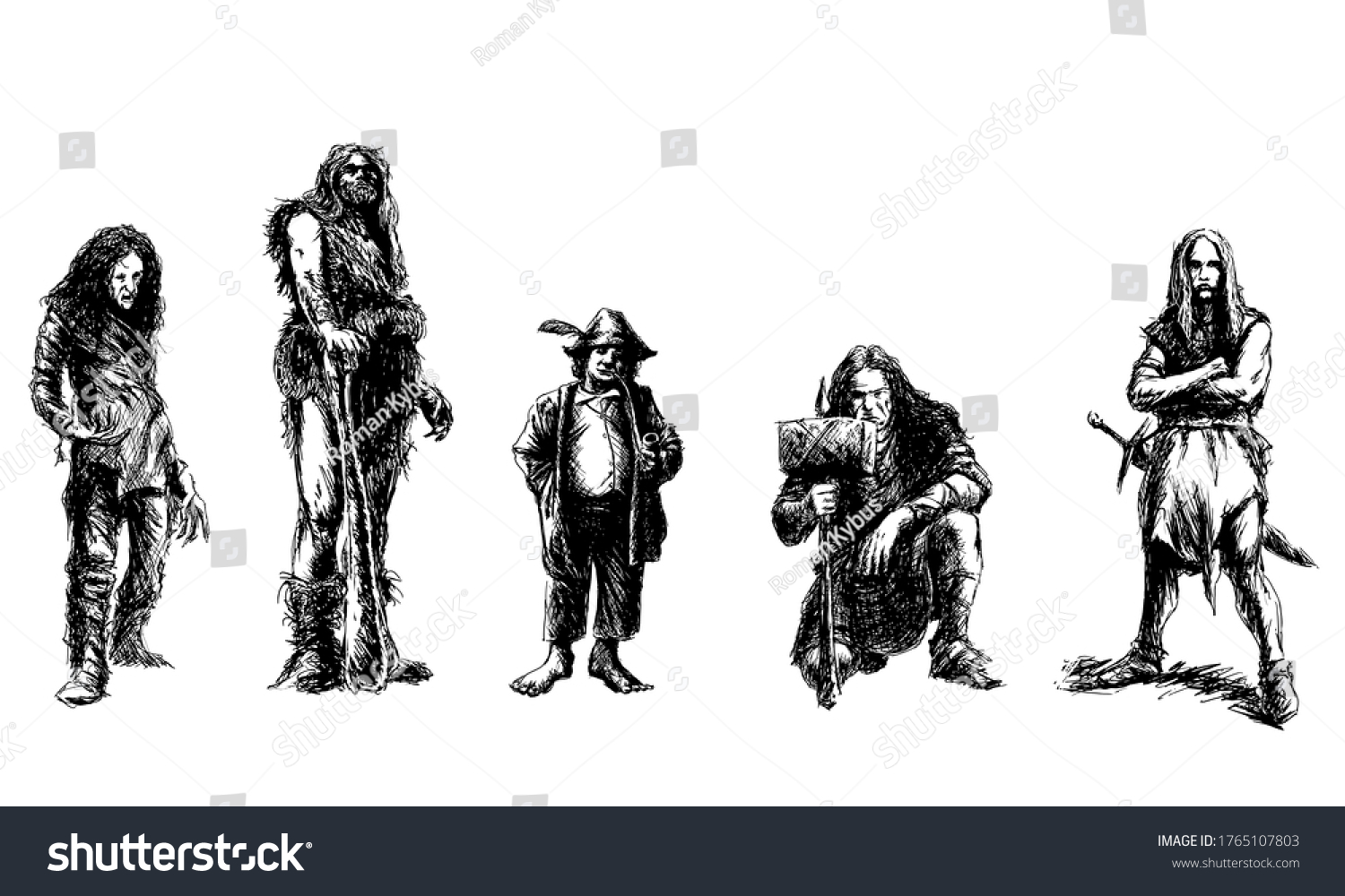 SVG of set of fantasy characters - black and white vector illustration svg