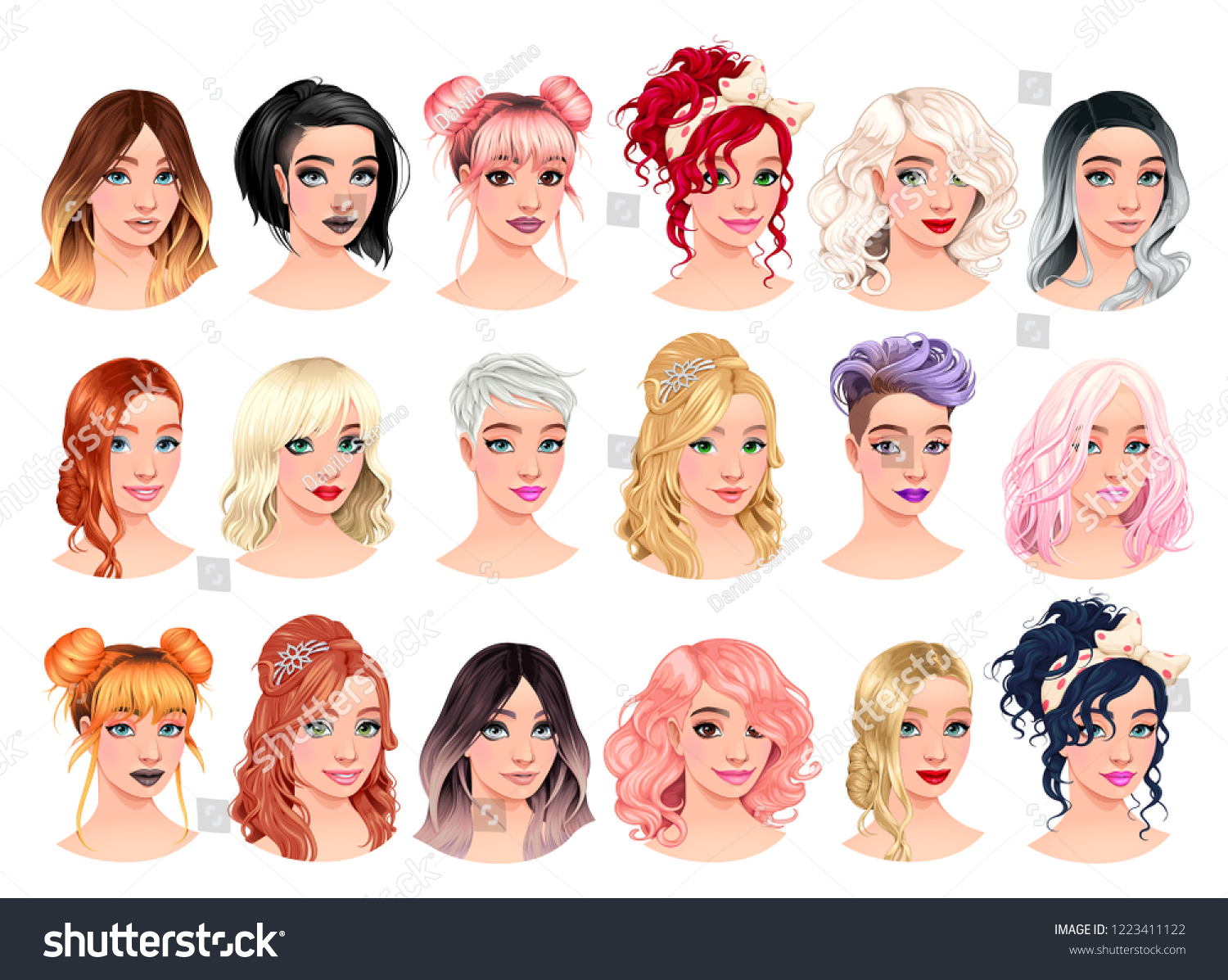 Set Fashion Female Avatars Vector File Stock Vector (Royalty Free ...