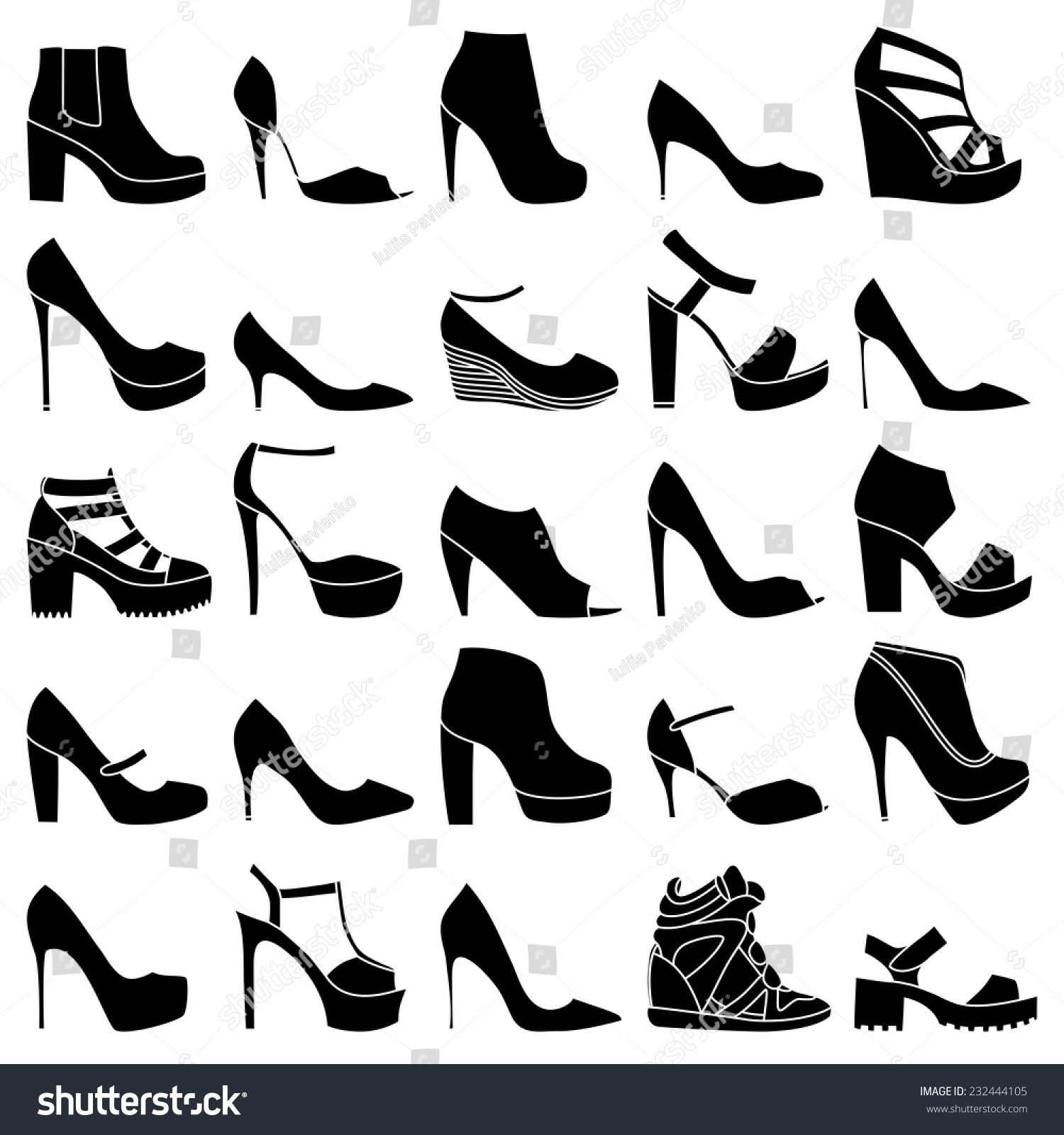 Set Of 25 Fashionable Shoes Stock Vector 232444105 : Shutterstock