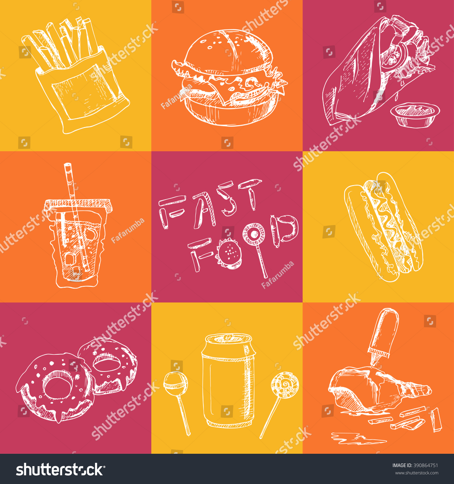 Set Fast Food Drawings Sketches Handdrawing Stock Vector (Royalty Free