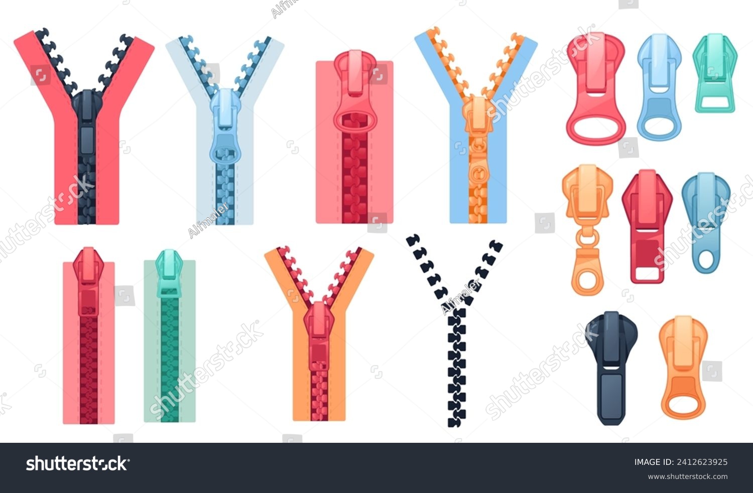 SVG of Set of fastener puller and zippers clothing textile accessories vector illustration isolated on white background svg