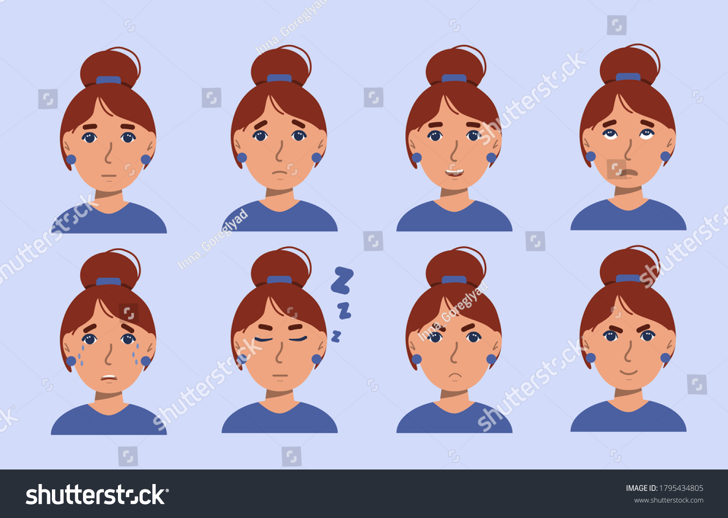 Set Female Emotions Stock Vector Illustration Stock Vector Royalty Free 1795434805 0152