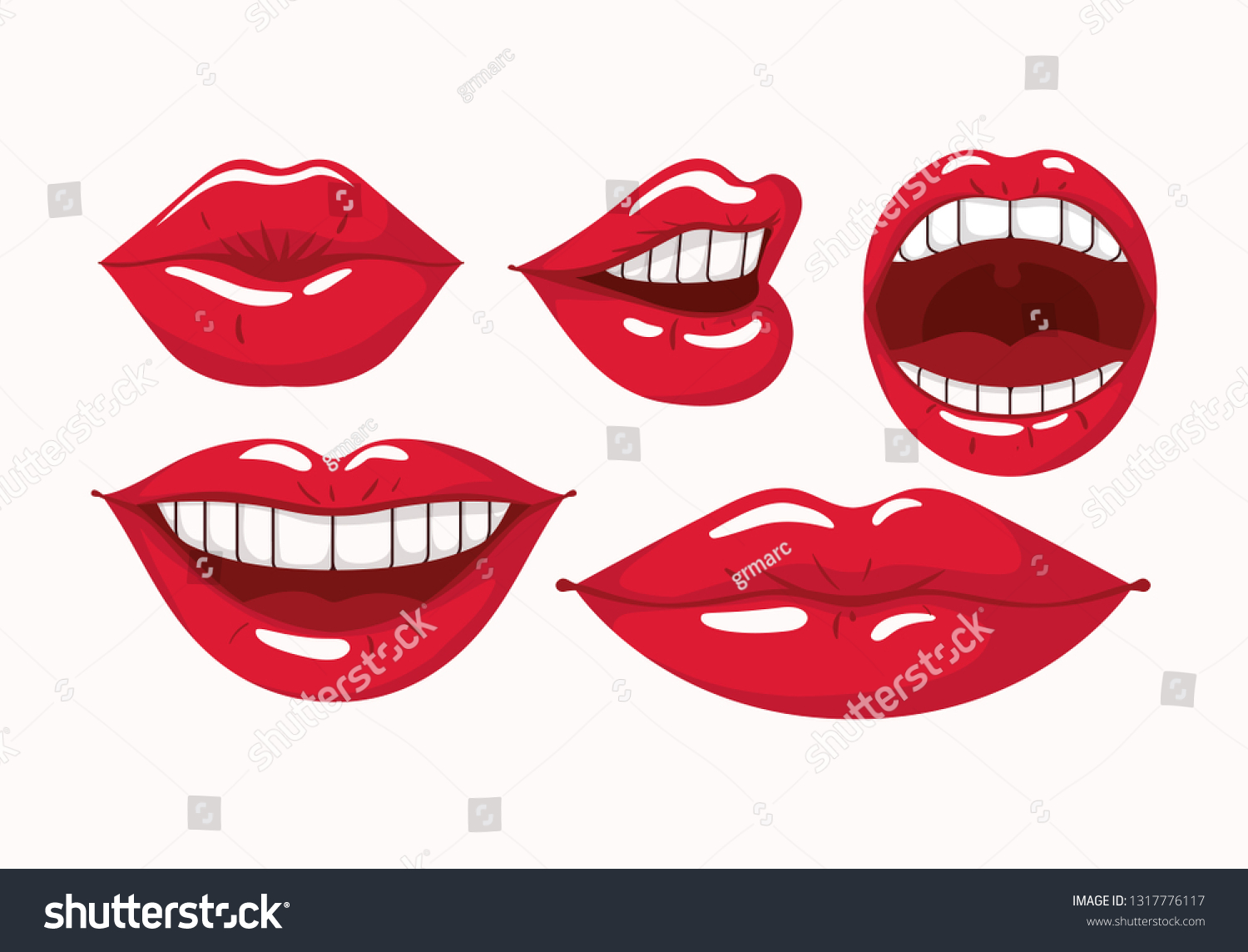 Set Female Lips Pop Art Style Stock Vector Royalty Free 1317776117