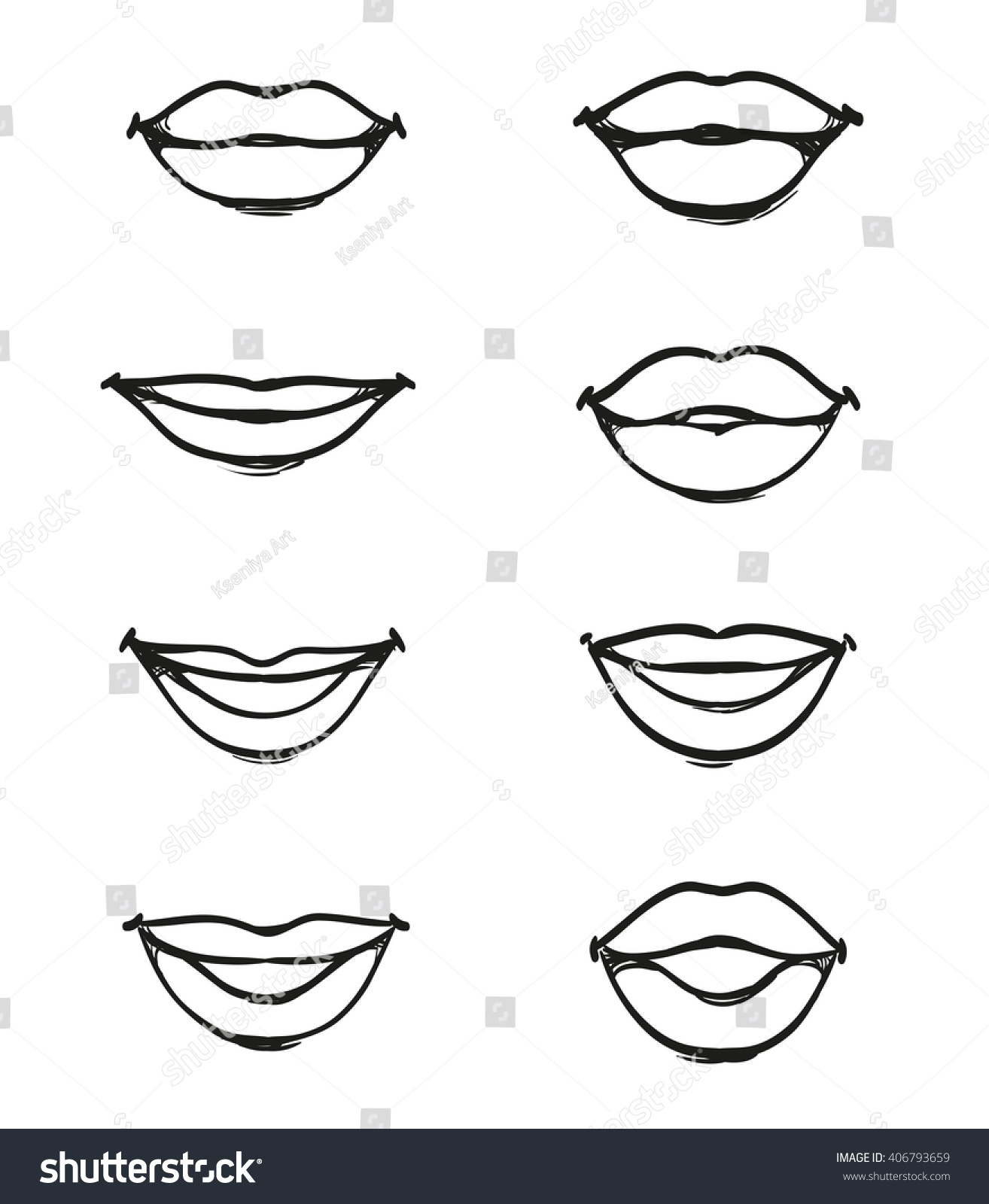 Set Of Female Lips Without Background Of Different Shapes, Icons Black ...