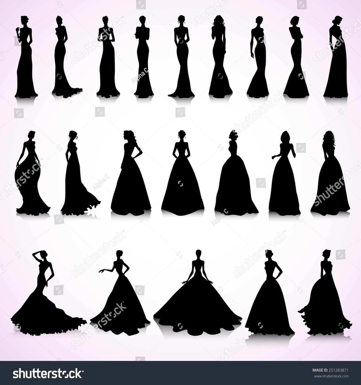 Set Female Silhouettes Wedding Dresses Stock Vector Royalty Free