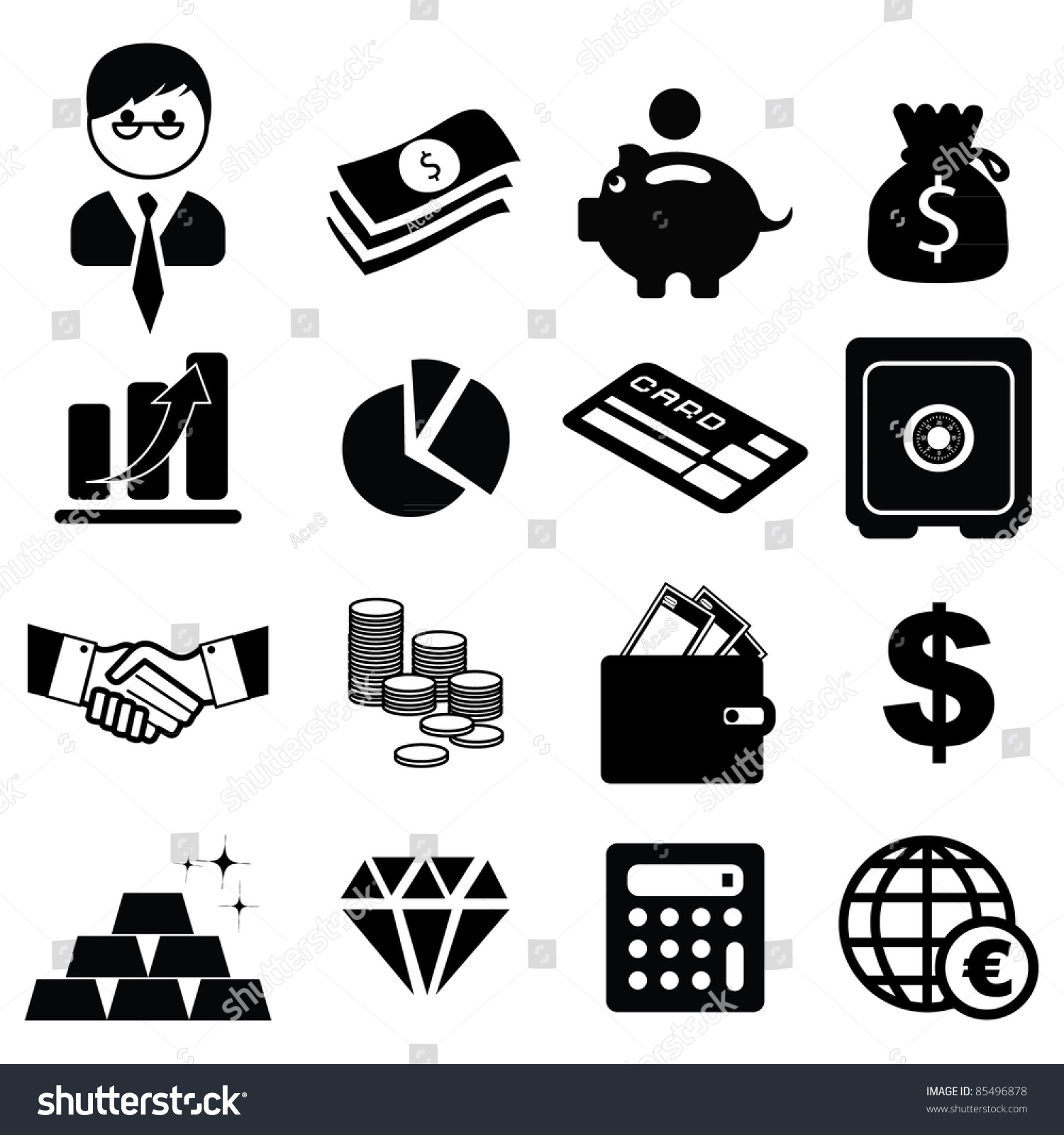 Set Of Finance & Banking Icons -Silhouettes Stock Vector Illustration ...