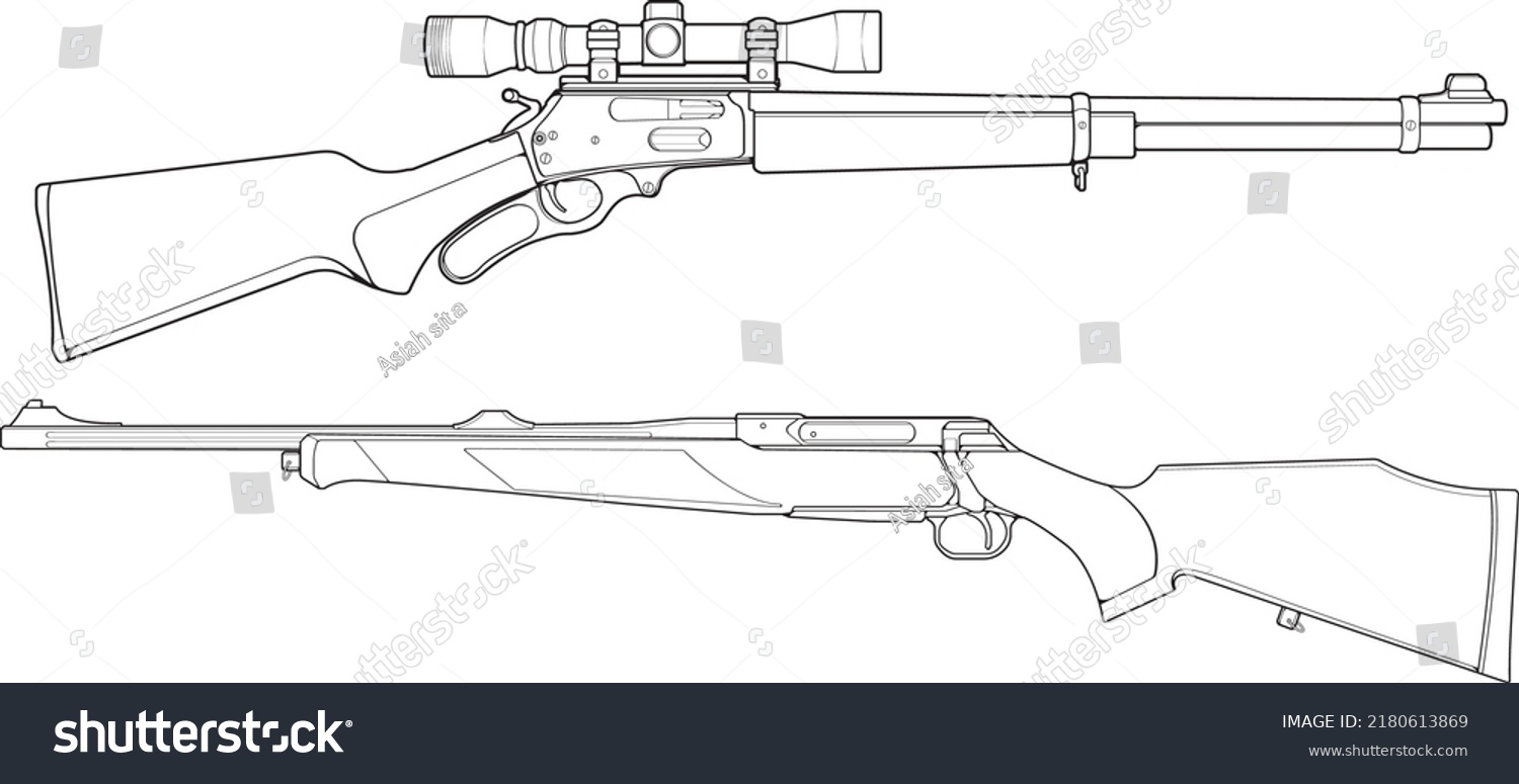 Set Firearms Line Art Style Shooting Stock Vector (Royalty Free ...