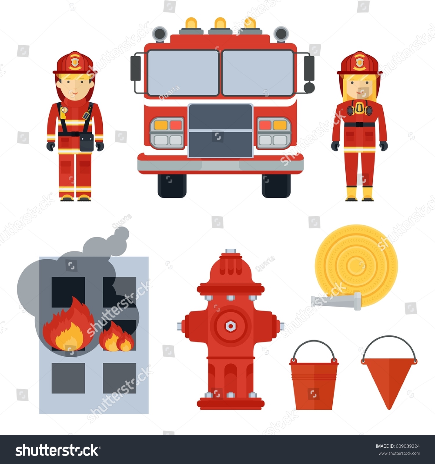 Set Firefighter Equipment Clothing Tools Accessories Stock Vector ...